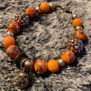 Orange Wedding Cake Glass Bracelet w/ Golden Druzy